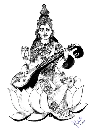 Goddess Saraswathi Pen Drawing Sketch  Happy Saraswati Pooja   Meghnaunnicom