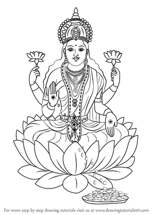 Premium Vector | Black and white drawing of indian hindu goddess saraswati