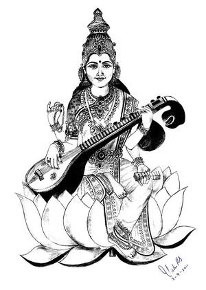 Pencil Sketch Of Goddess Saraswati  DesiPainterscom